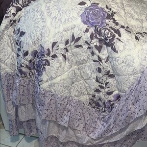 King Size Floral Purple Bedspread with Ruffled sides